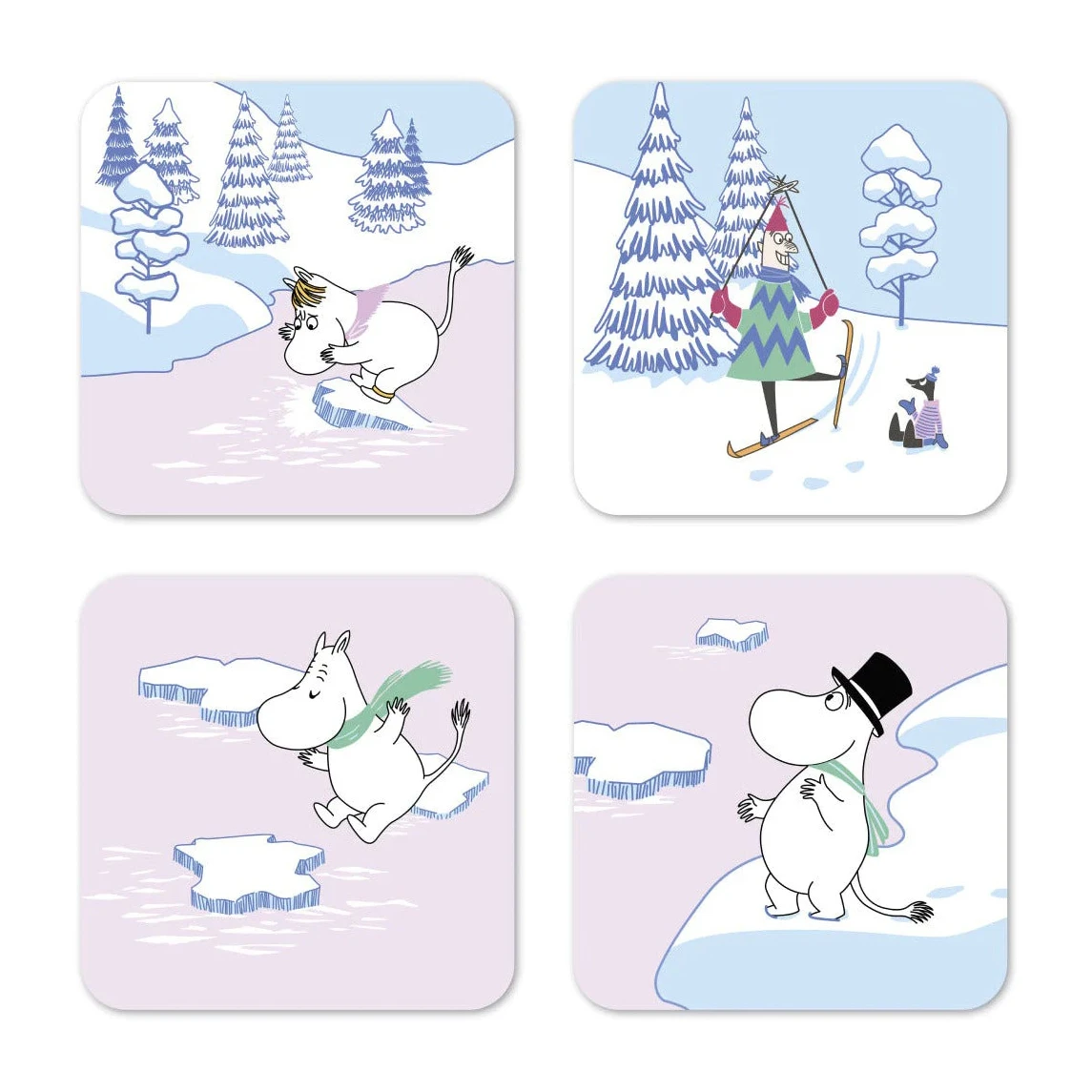 Moomin Glasonderzetter Winter 2022 9x9 Cm 4-pack 3 Moomin Glasonderzetter Winter 2022 9x9 Cm 4-pack